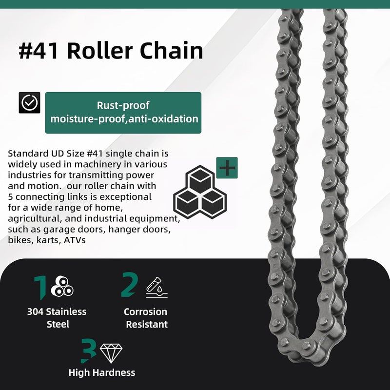 Riyhch #41 Roller Chain 20 Feet Carbon Steel Chains with 5 Connecting Links Pitch for Chain Driven Sliding Gate Opener, Mini Bikes, Scooters, Garage Hanger Door Karts Bike - Image 5